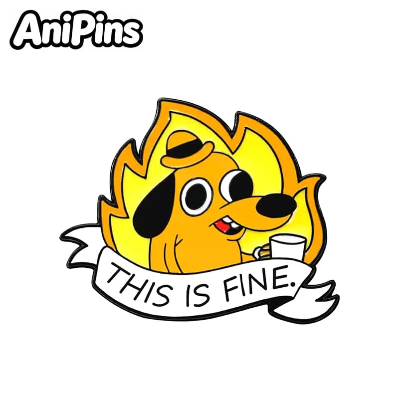 AniPins This Is Fine Puppy Pins - Spille in metallo smaltato con 4 design, simpatici cartoni animati di cani, distintivi a forma di animale, spille da appendere a vestiti, zaini, idee regalo