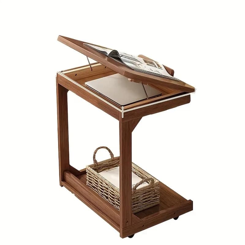 Vintage Wood Adjustable Movable with Wheels Table Multifunctional Sofa Coffee Side Table Portable Laptop Desk Stand