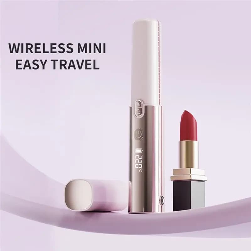 [NEW!A65Z】 Coating Rechargeable Digital Temp Display Portable Wireless Mini Hair Straightener Curler Blue