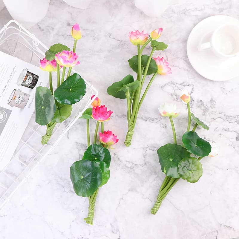 C Lotus Simulation Artificial Flower Water Lily Micro Landscape Home Plants Decor