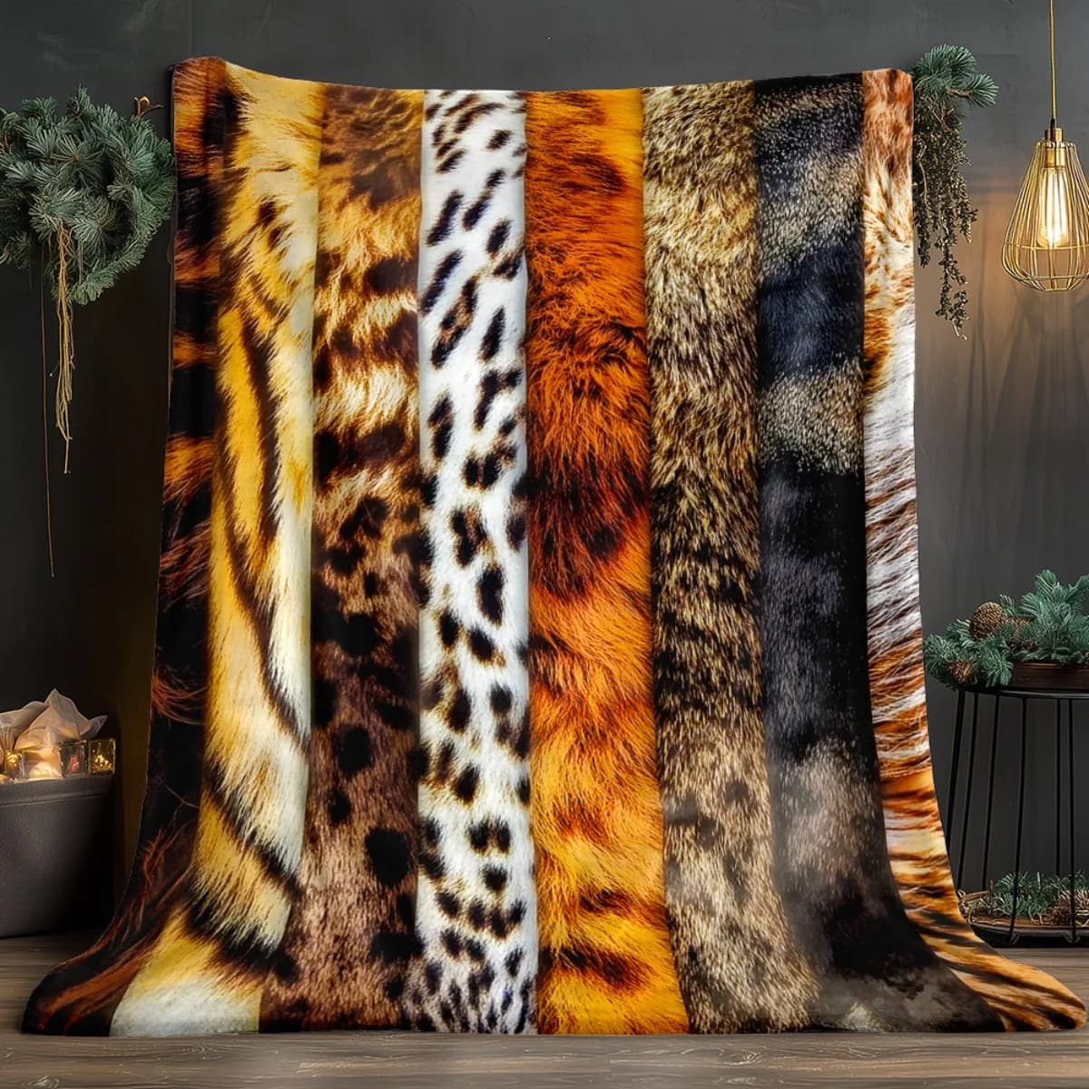 Wild Animal Skin Patchwork Leopard Tiger Fur Pattern Flannel Blanket Warm Cozy Printed Throw Blanket for Living Room Bedroom