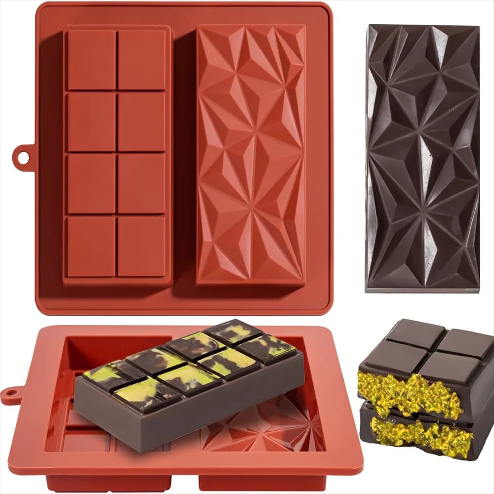Stampi Rettangolari per Barrette di Cioccolato Antiaderenti con Fori per Appendere, per Barrette Energetiche e Proteiche, Stampo per Cioccolato Dubai