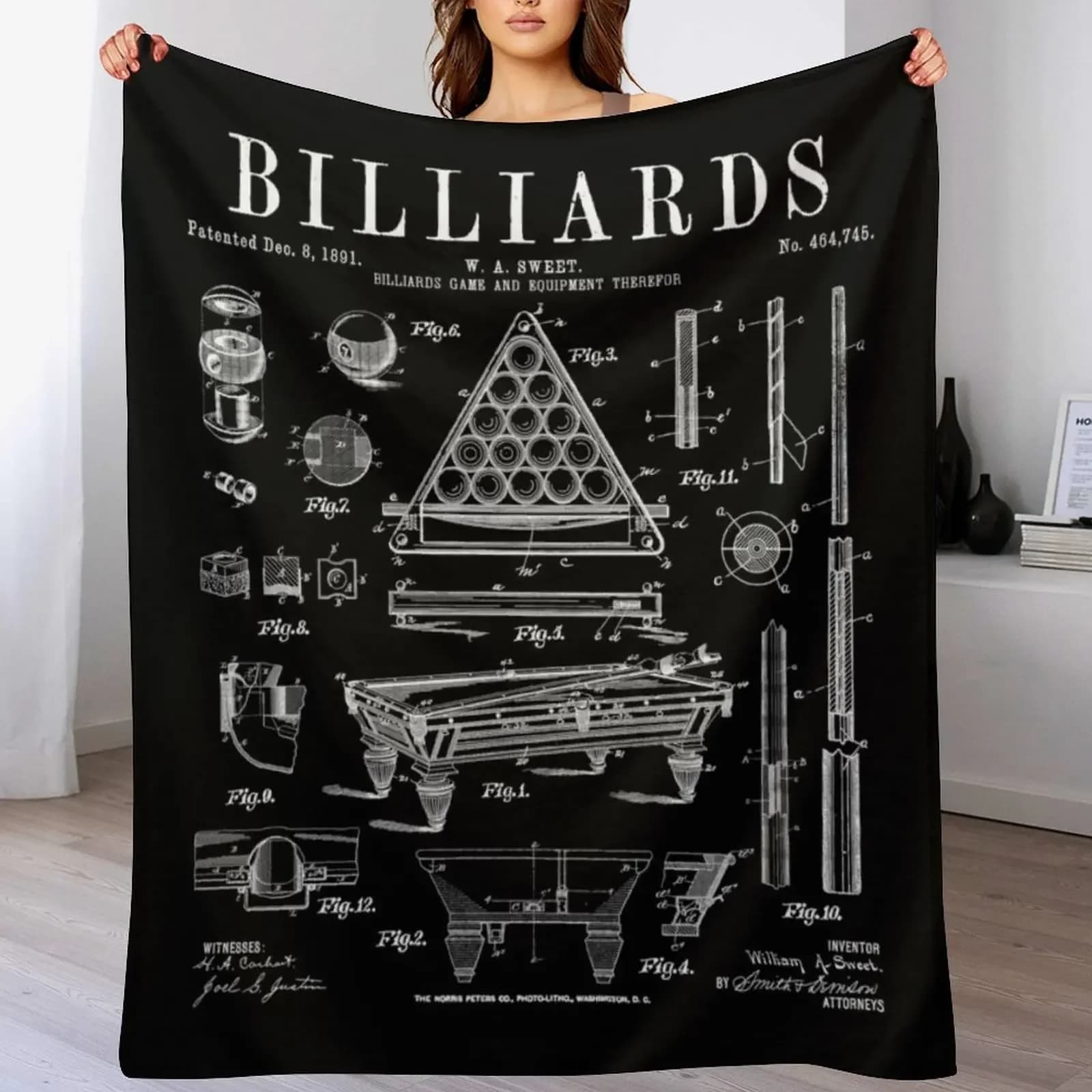 Coperta morbida e confortevole con stampa di disegni brevettati vintage di un tavolo da biliardo e una palla da biliardo, ideale per leggere e guardare la TV