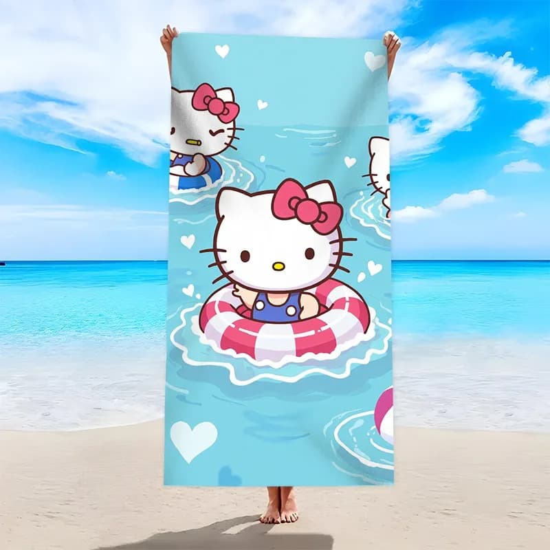 1 pezzo di asciugamano da spiaggia Hello Kitty Summer Pool Swim Ring, in poliestere leggero, morbido e ad asciugatura rapida, regalo per i fan di Sanrio, per il bagno e i viaggi