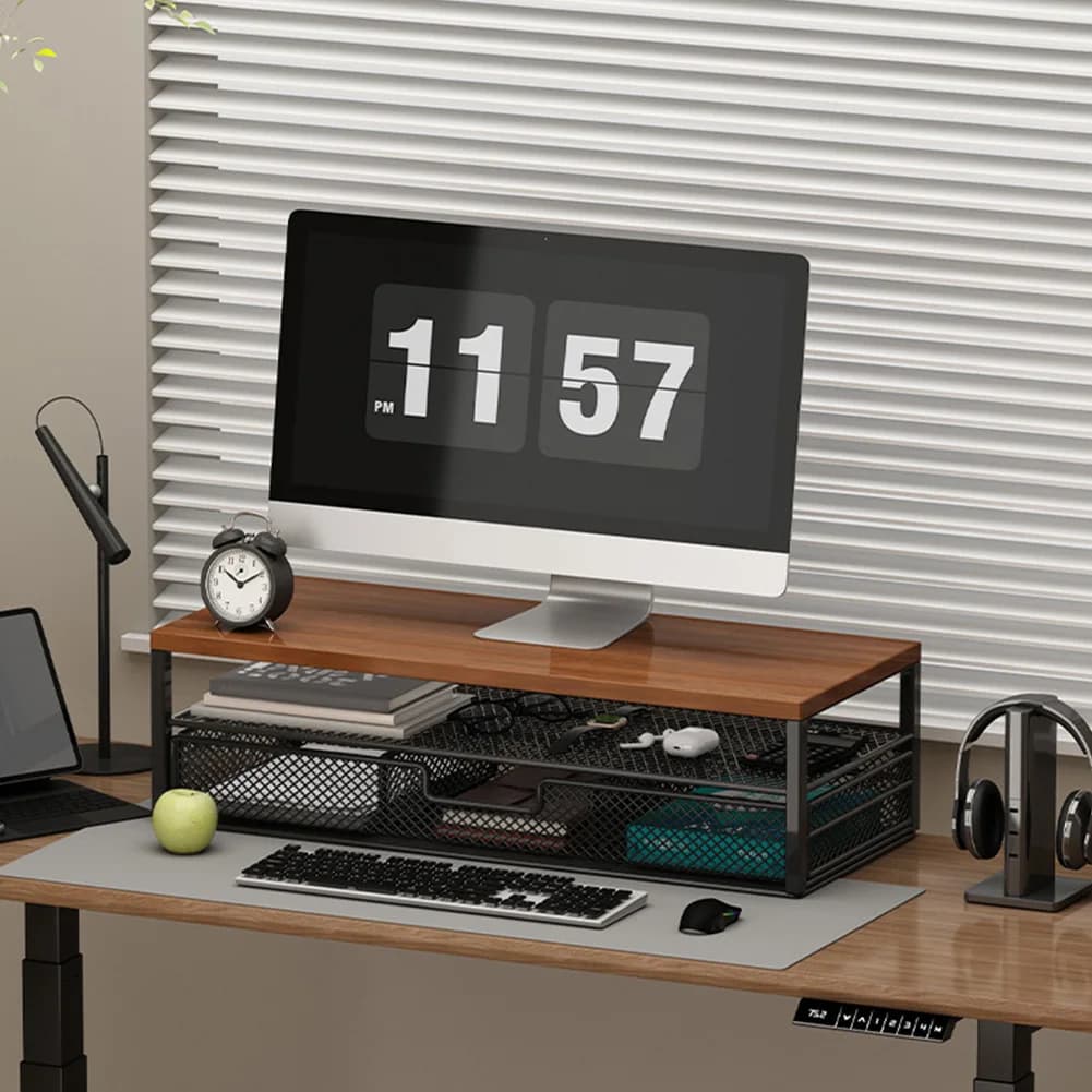 2 level computer monitor lift with drawer Office organizer Desk monitor lift Desk accessories Office supplies desk accessories