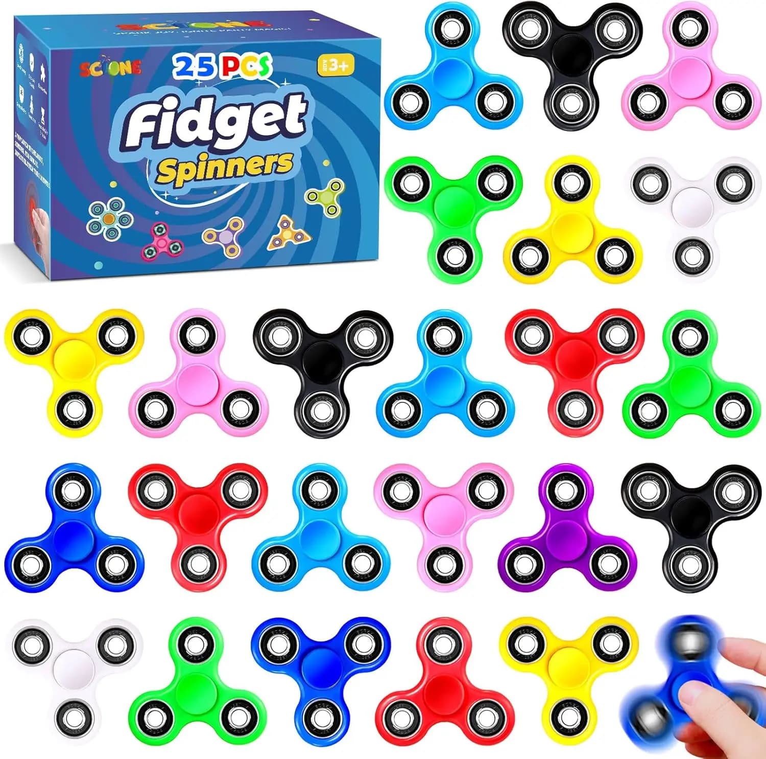 Set di 25 Fidget Spinner per Alleviare lo Stress, Regalini per Feste e Premi per la Classe - Giocattoli Girevoli per ADHD
