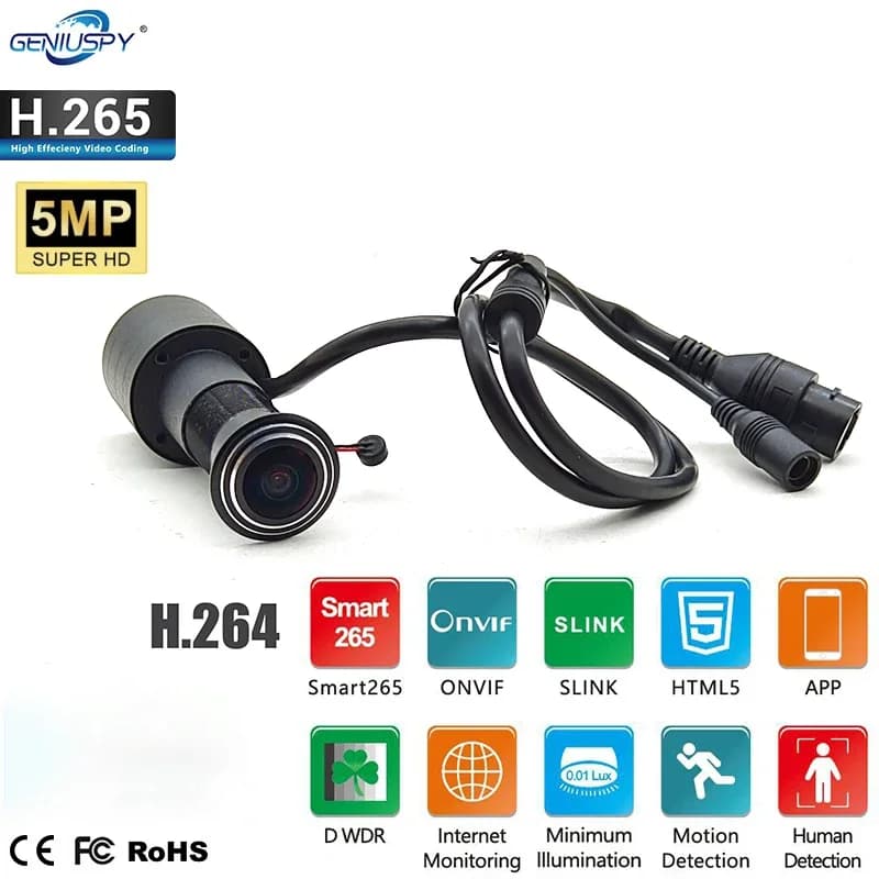 DC12V Door Viewer Eye Hole 5MP 1.66mm grandangolare FishEye Lens Network Mini spioncino porta IP Camera P2P cavo di alimentazione di rete + rj45