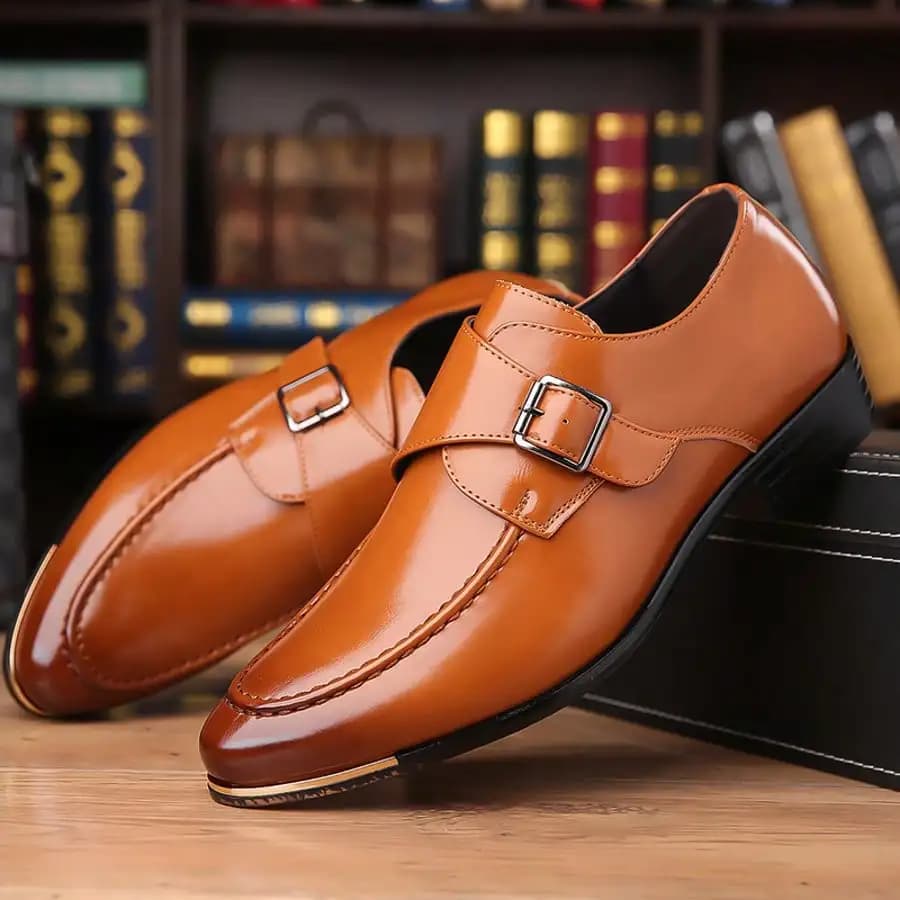 Men's Classic Buckle Business Dress Shoes, Versatile Low Heels For Banquets And Weddings, Daily Business Casual Shoes