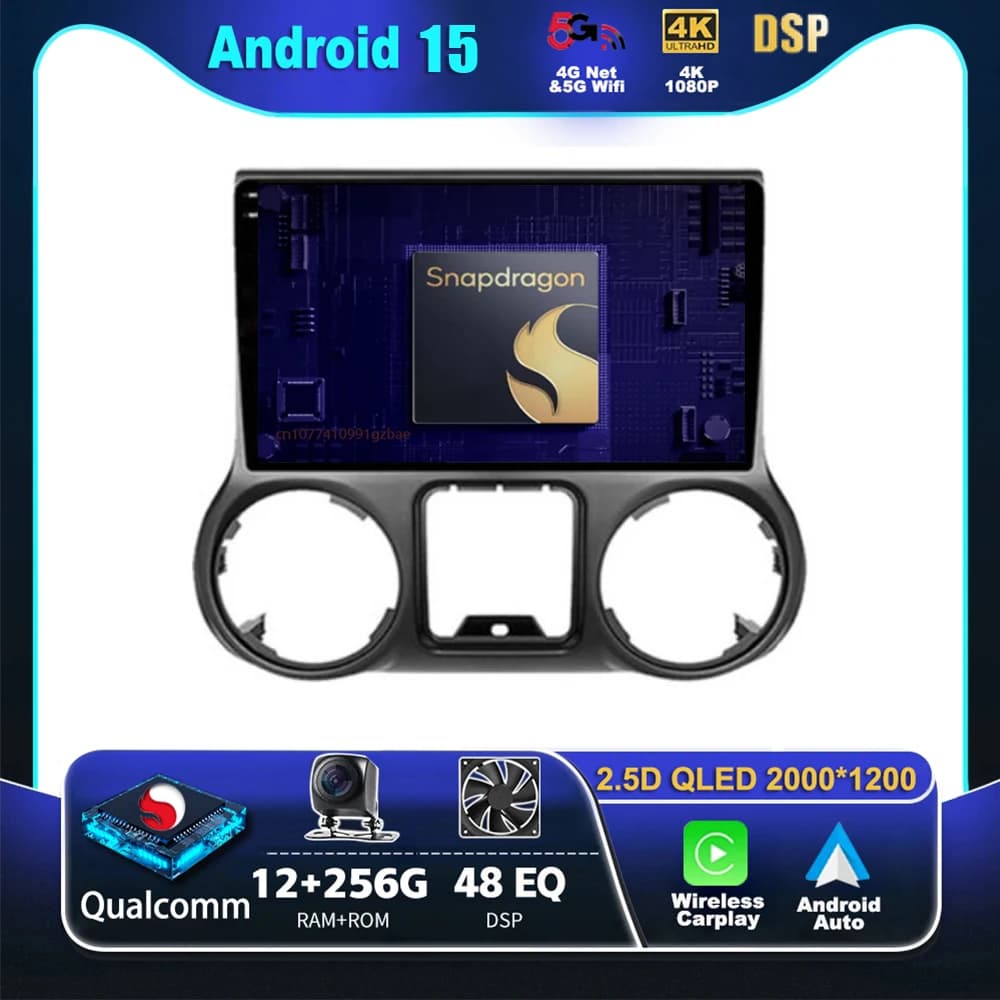 Android 15 Carplay Auto Per Jeep Wrangler 3 JK 2015 2016 2017 Autoradio Lettore Multimediale srereo Navigazione BT 4G WIFI DSP