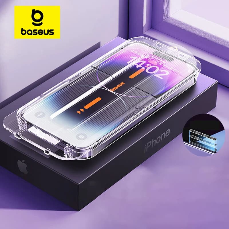 Baseus Tempered Glass for iPhone 17 16 15 14 13 12 Pro Max HD Screen Protection With Anti-dust Glass Cleaning Kit