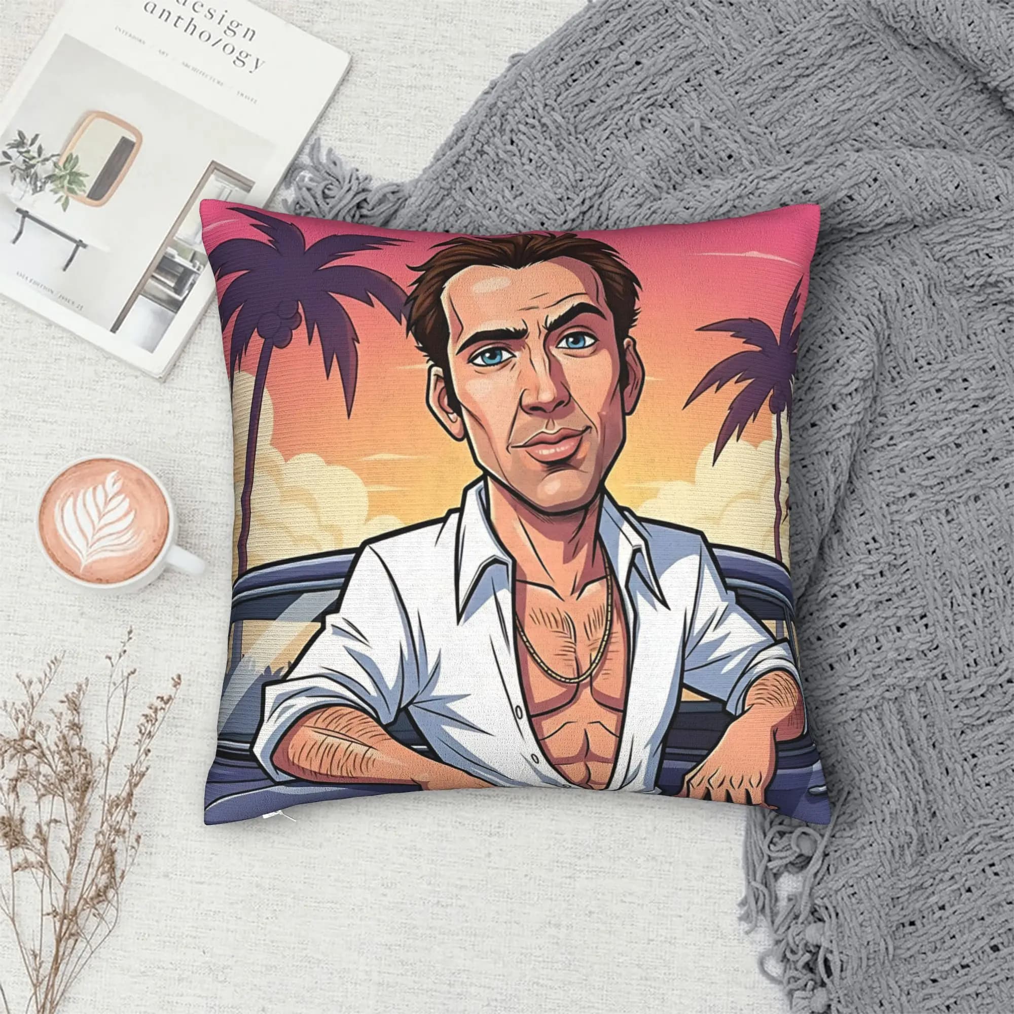 Nicolas Cage Cartoon Pillow Case Square Pillow Cover Novelty Cushion Cover For Living Room Bed Chair