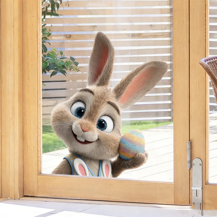 1 Easter sticker for window, rabbit with egg basket, Easter party sticker, for children's room, glass door stickers