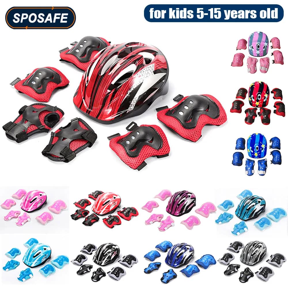 Children's helmet adjustable protective equipment set, sports knee pads, elbows, baby wrists, boys, girls, bike, skateboard, scooter