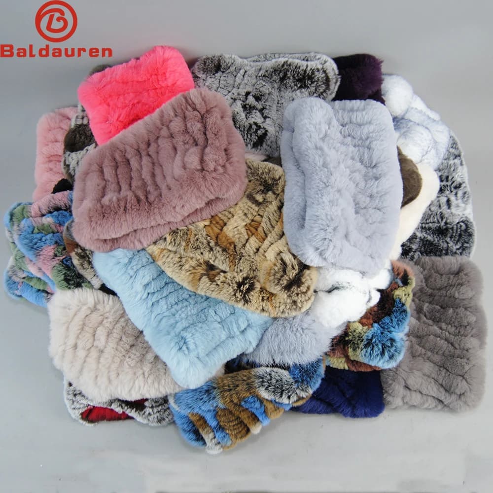 New Fashion Winter Women Real Rex Rabbit Fur Scarf Good Elastic Knit Genuine Fur Headbands Knitted Girl Natural Fur Ring Scarves