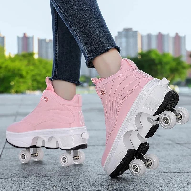 Pattini a rotelle retrattili automatici unisex Scarpe sportive alte da donna con ruote Scarpe sportive da pattinaggio a doppio scopo