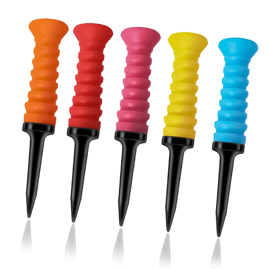 Caiton 5 pezzi 360 ° Tees da golf in gomma flessibile, 3,2 pollici/81 mm, durevoli, a basso attrito, multicolori vivaci: ideali per i golfisti di tutti i giorni