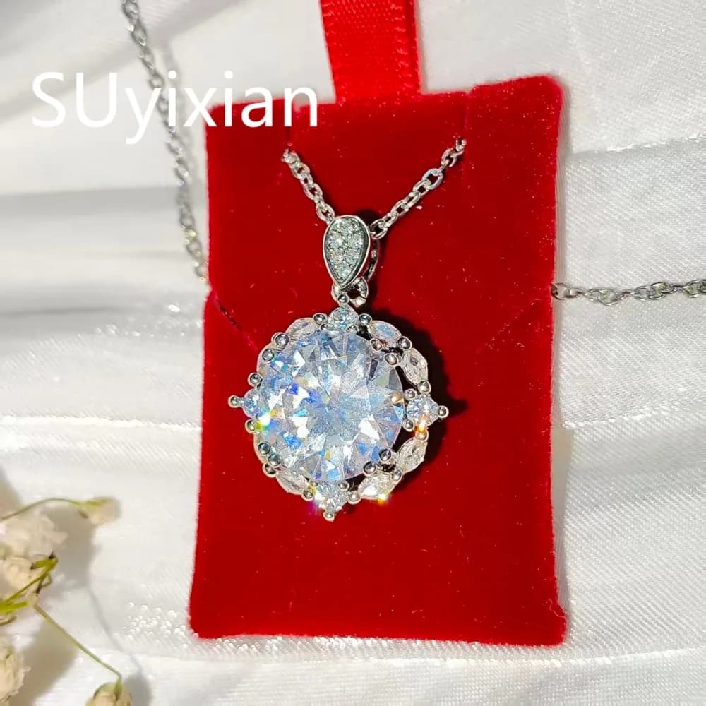 925 Sterling Silver Fashion Light Luxury Women's Round Zircon Necklace Earrings Rings Jewelry Set Party Wedding Accessories