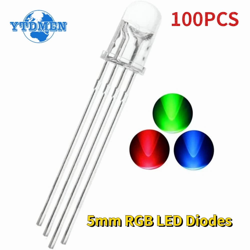 100 pz 5mm RGB Diodi LED Anodo Comune Catodo Multicolor Diodo Emettitore Micro Indicatore FAI DA TE Circuito PCB Lampadina Lampade per Arduino