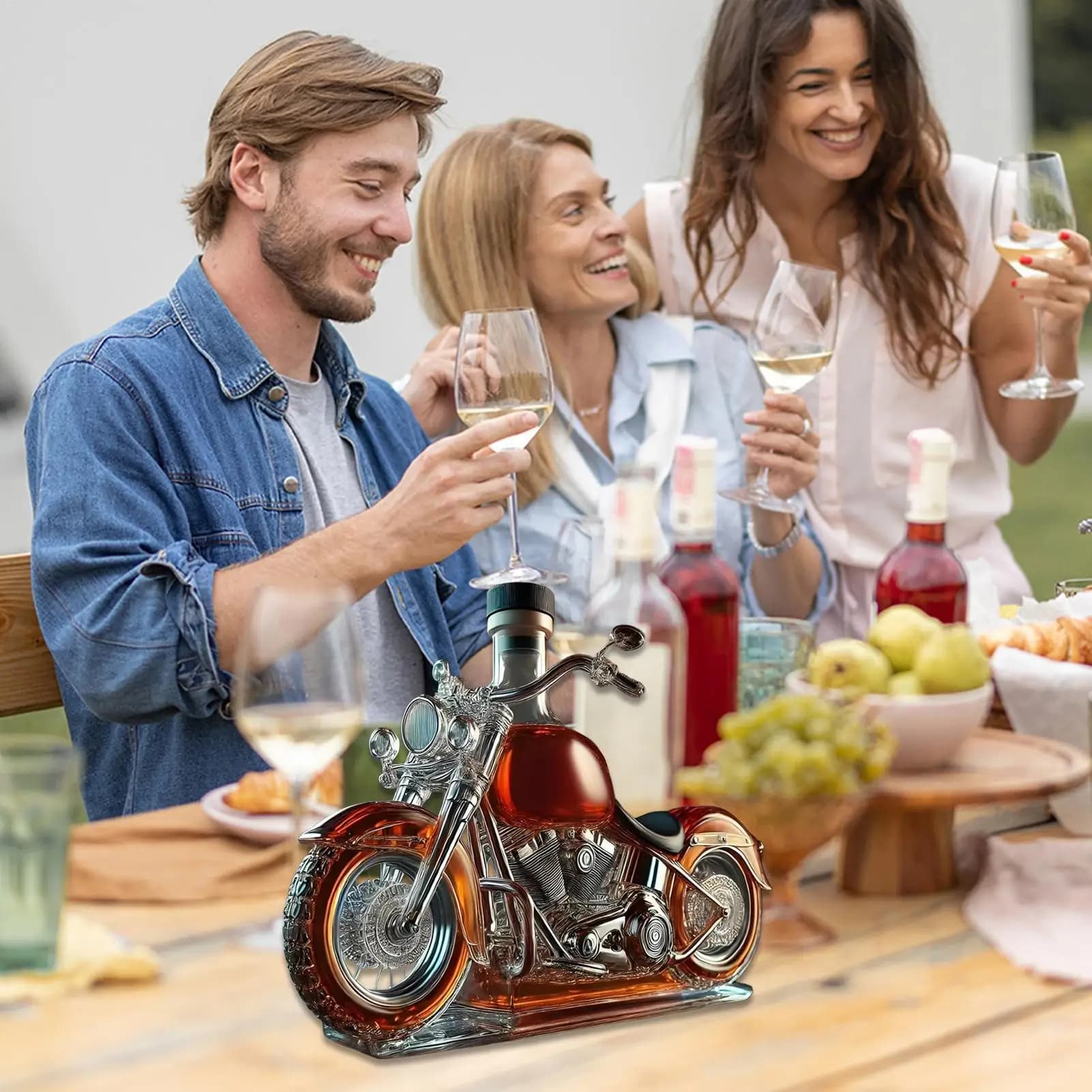 Decanter per vino Bottiglie per decanter per whisky in vetro per moto Aeratore per liquore vintage Arredamento da scrivania per whisky Champagne Vodka Cucina