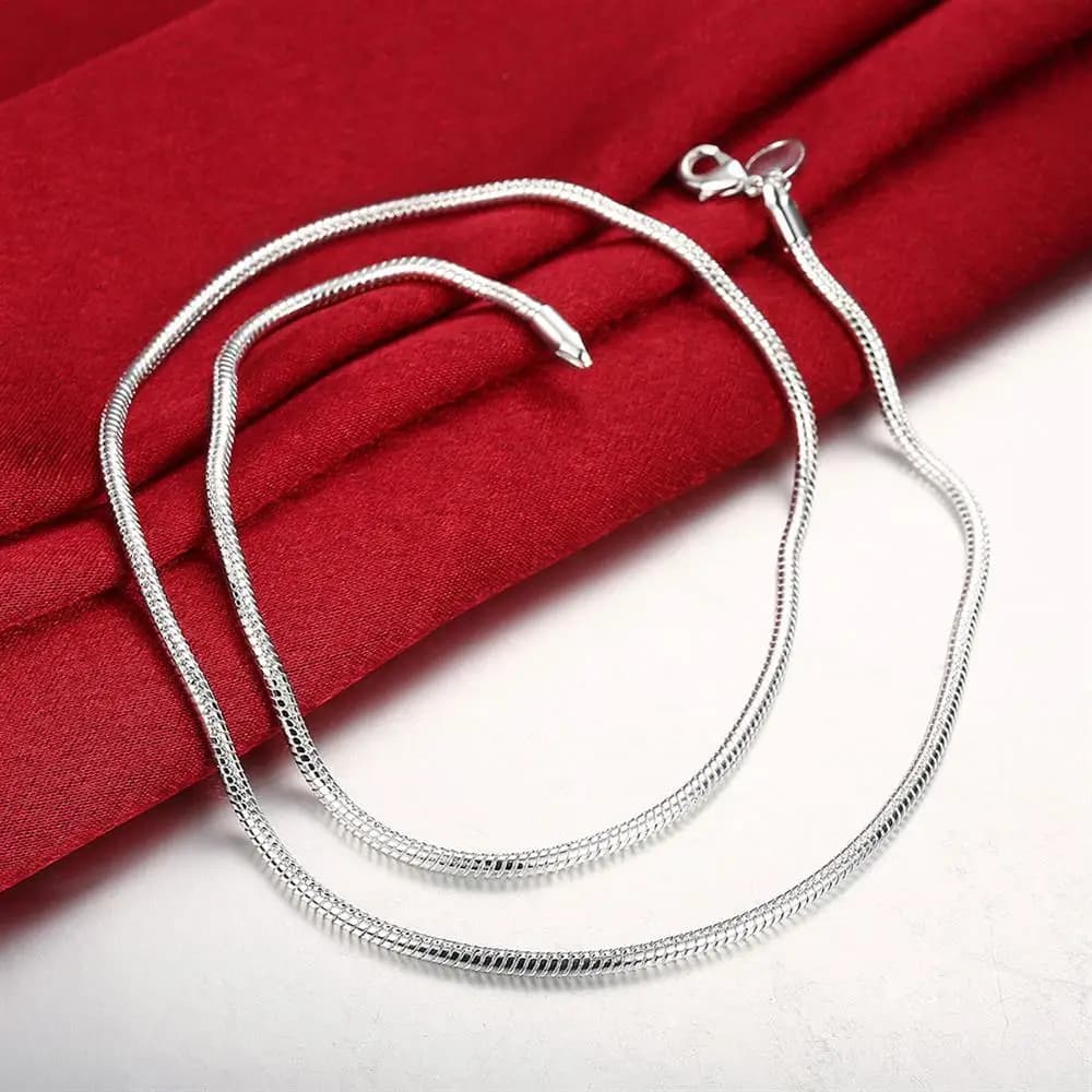 Collana a Catena Snake Bone in Argento Sterling 925, 3MM, Lunghezze 16/18/20/22/24 Pollici, per Uomo e Donna, Gioielli Moda per Matrimoni, Regalo Charm