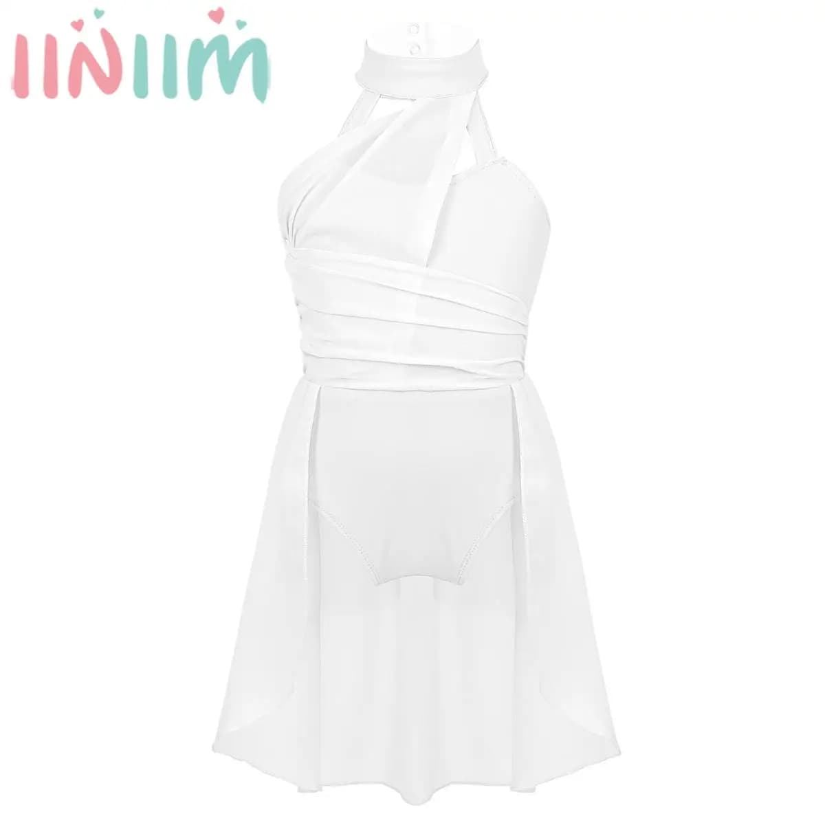 Abbigliamento per Esibizioni di Danza Lirica per Ragazze, Body per Ginnastica, Pattinaggio, Acrobatica e Balletto, Abito Senza Maniche con Corpetto in Chiffon