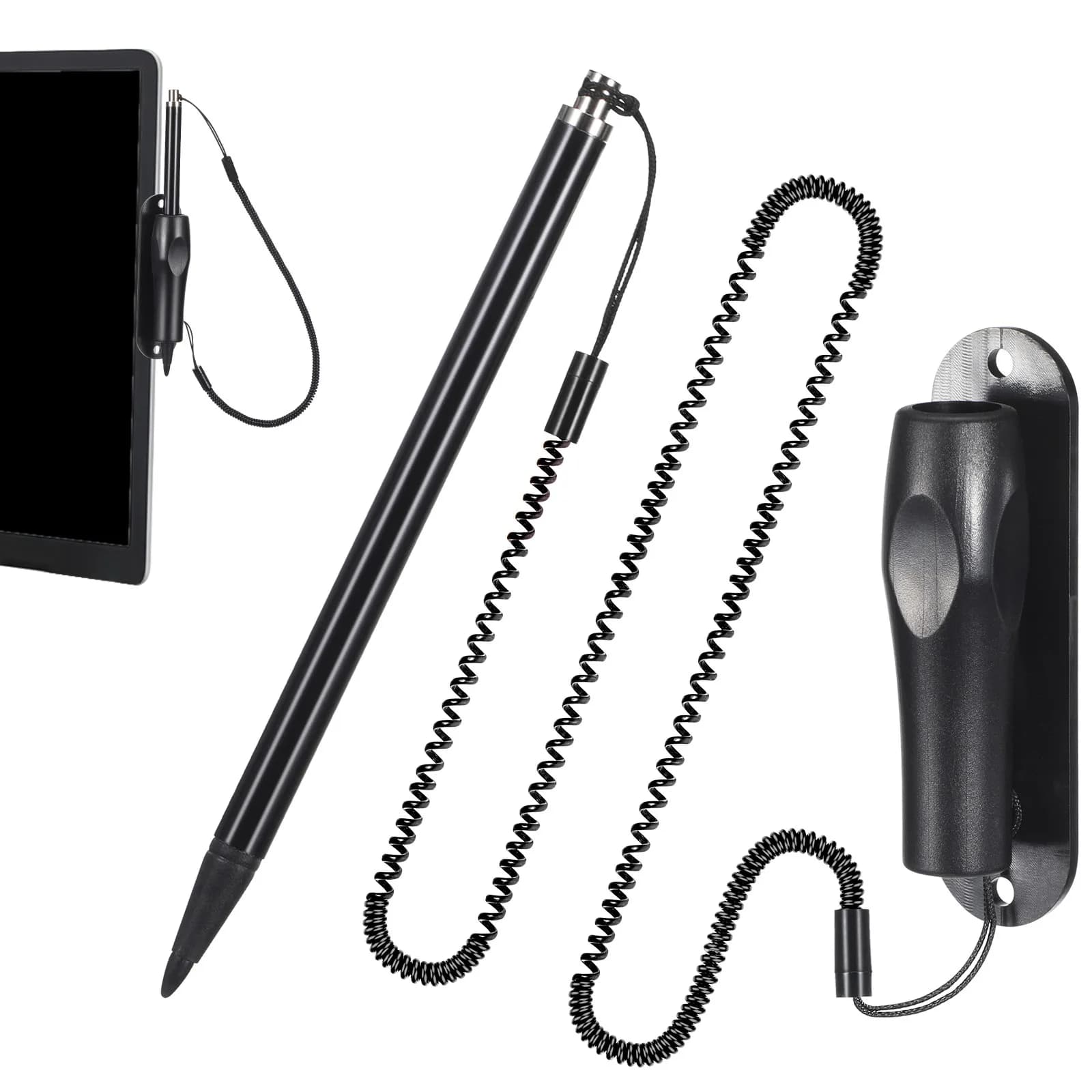 Penna Stilo Resistiva in Metallo Nero, Penna di Precisione per Touchscreen con Cordino Anti-Smarrimento per Disegno, Schizzi, Tablet e Telefoni