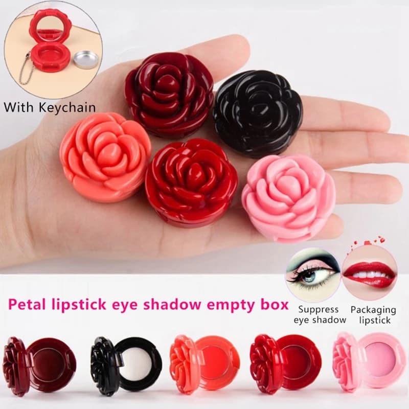 Contenitore Vuoto per Ombretto con Portachiavi a Forma di Rosa, Scatola per Rossetto, Contenitore Cosmetico Ricaricabile per Trucco e Maschera Labbra