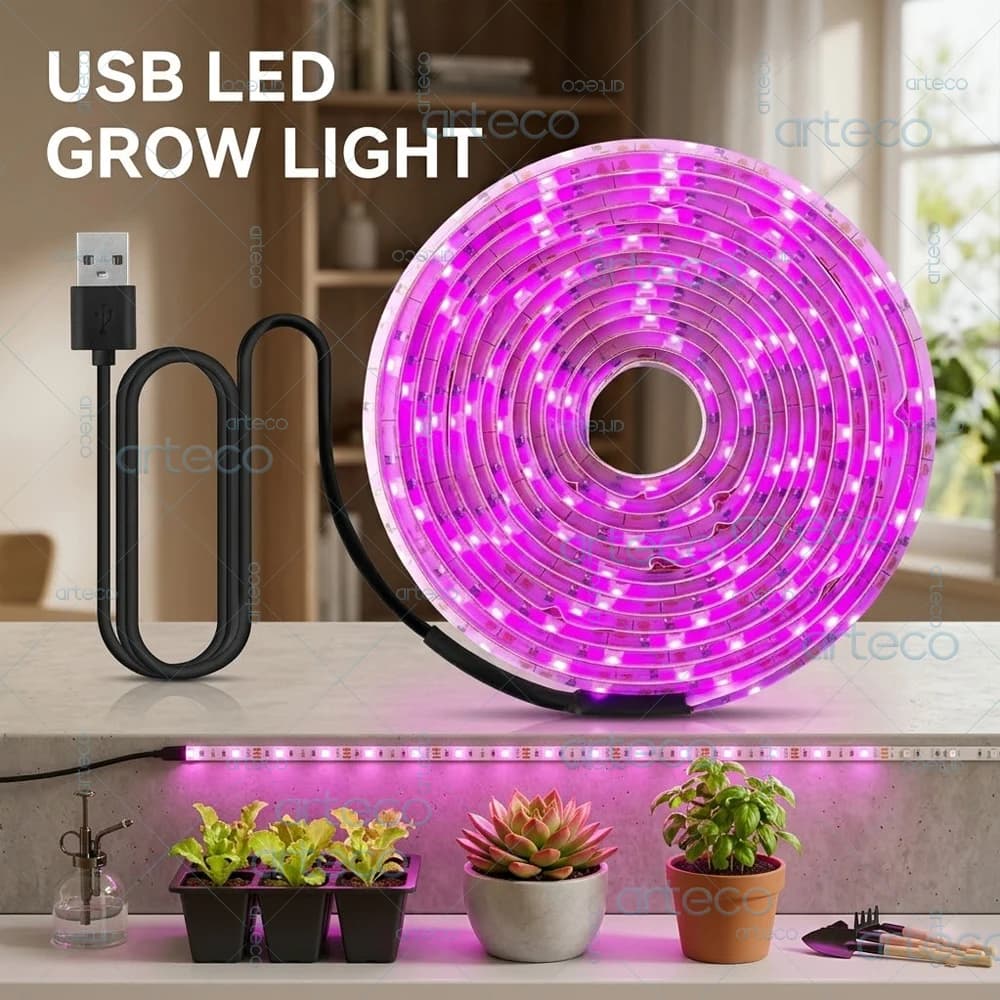 Lampada LED per Coltivazione a Spettro Completo, Striscia LED USB 5V con Chip 2835, Lampada Fito per Piante, Fiori, Semenzai, Serra, Idroponica
