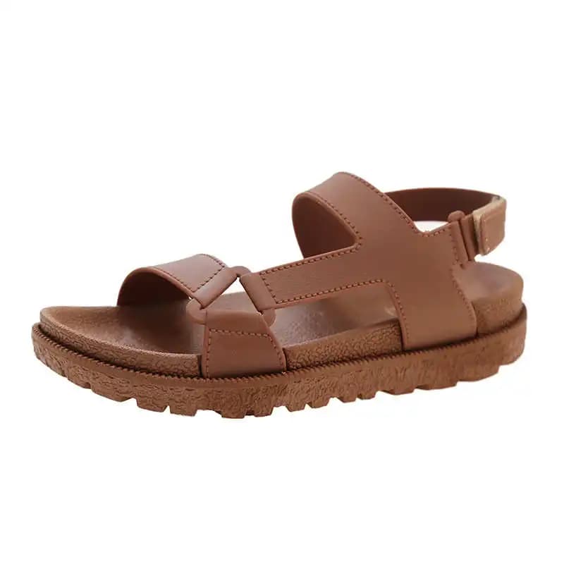 Summer Fashion Beach Sandals Women's Low Cut Casual Slip-On Shoes Roman Style EVA Upgraded Leather Flat Heel round Toe