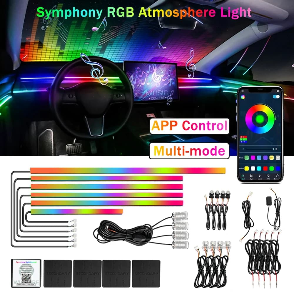 Full Color Streamer Car LED Ambient Light Neon Interior Atmosphere Lamp Hidden Strip Acrylic With APP Control Car Interior Lamp