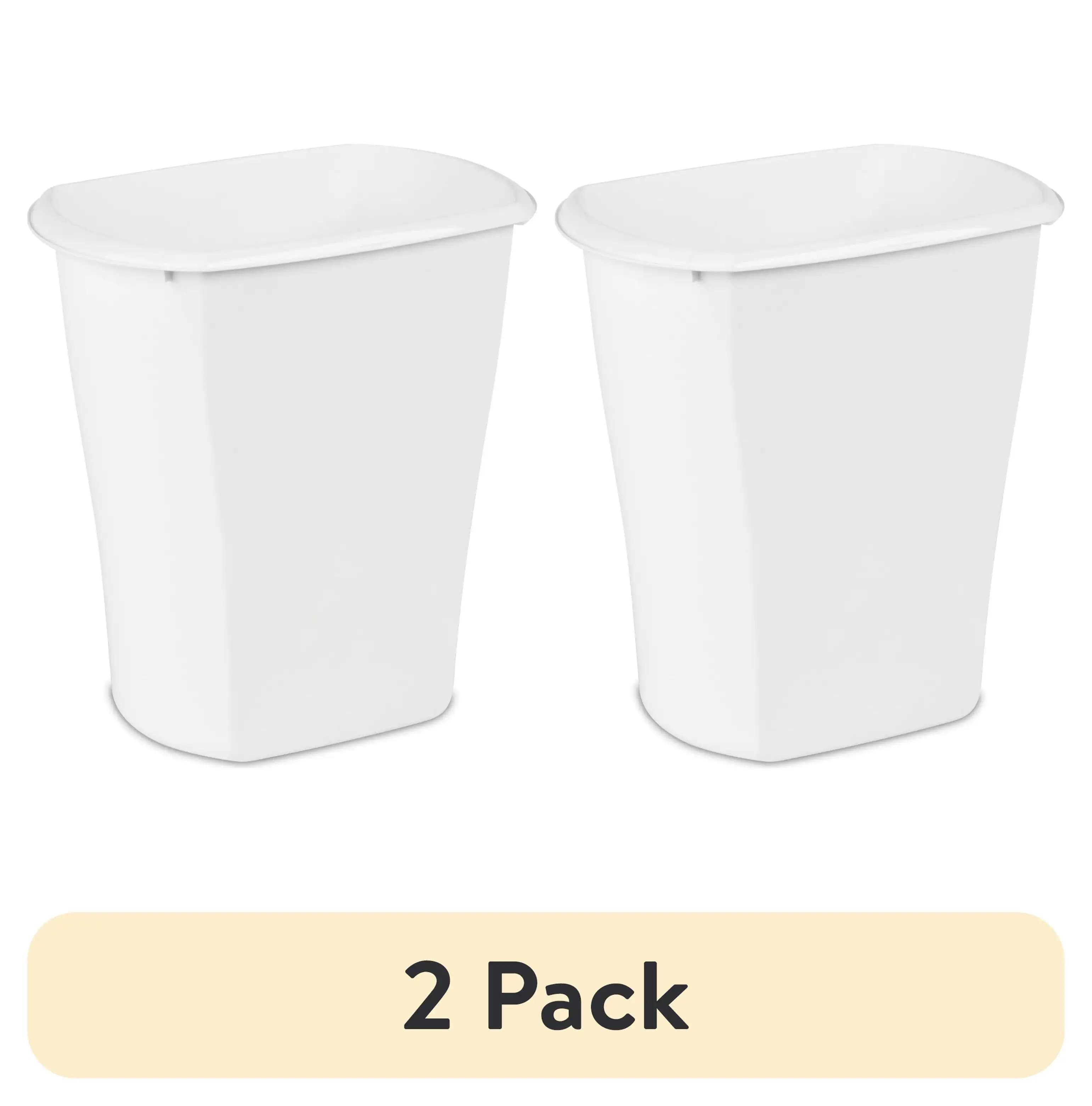 2-Pack Small Bathroom Trash Can, 3 Gallon Plastic Garbage Bin with No Lid, Lightweight Waste Basket for Kitchen/Office/Home, White