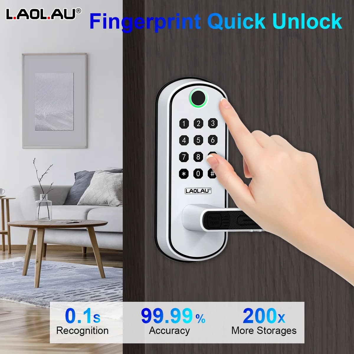 LAOLAU B04 Serratura intelligente per impronte digitali WIFI Serratura touchscreen digitale TTLOCK App Keyless Entry NFC IP67 Impermeabile 2 schede IC