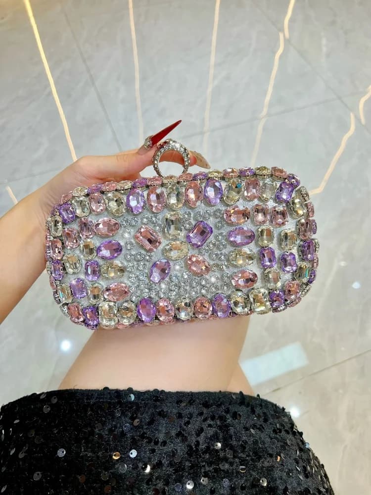 Nuova borsa da banchetto con diamanti scintillanti di lusso di fascia alta da donna Borsa a tracolla con catena di strass colorati Borsa da festa