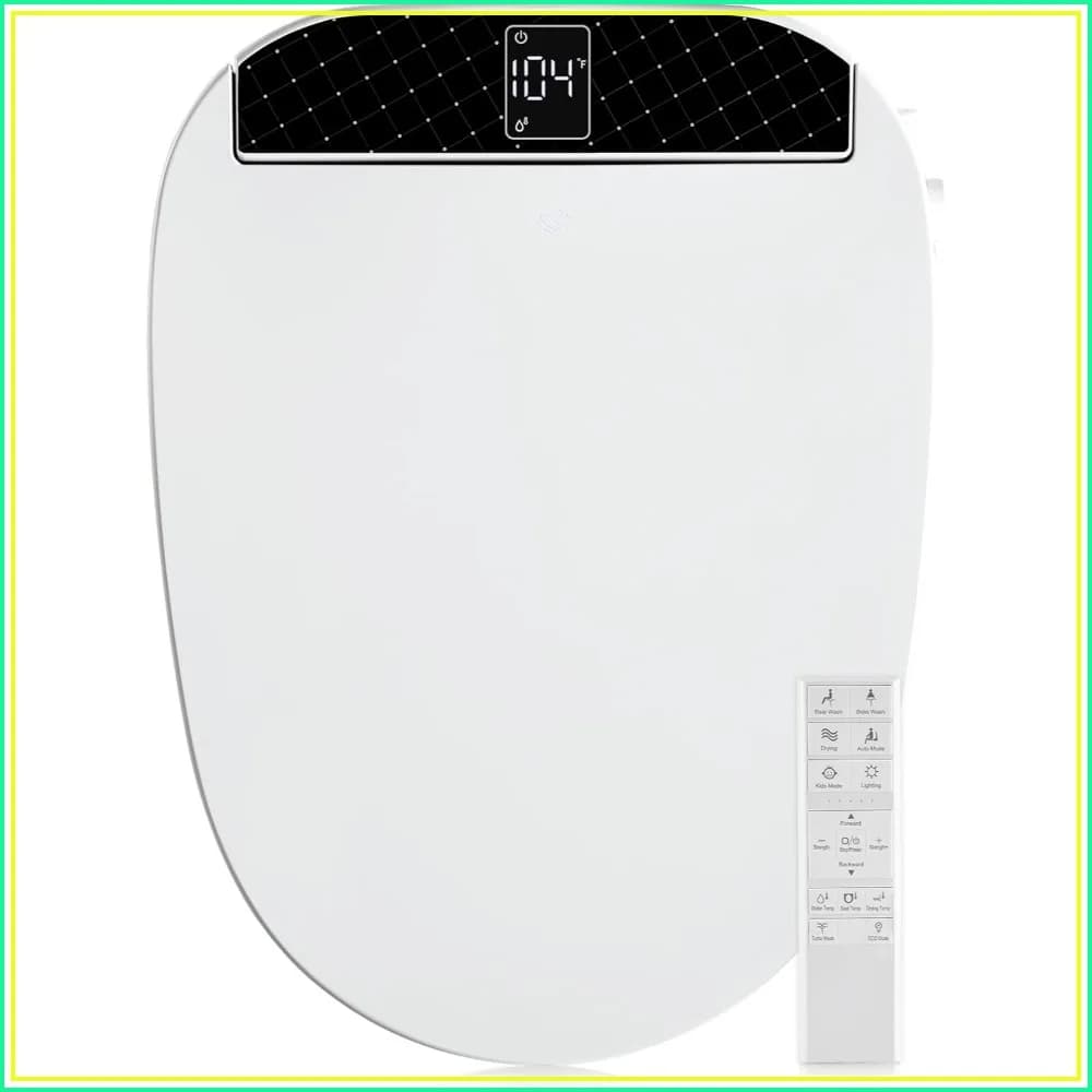 Heated Bidet Toilet Seat with Turbo Wash, Warm Water & Air Dryer – Wireless Remote & Side Panel Control (Elongated)