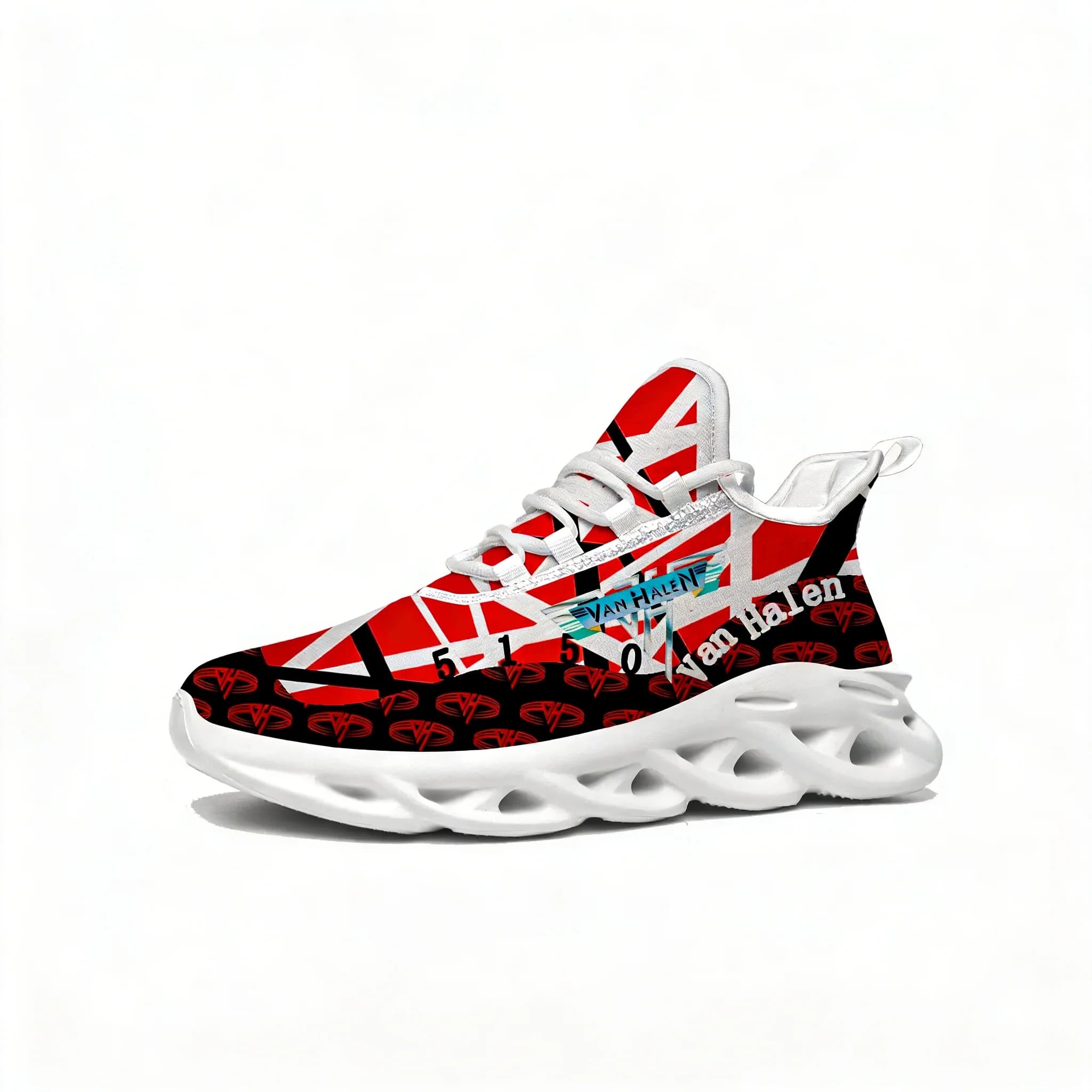 Scarpe da ginnastica Van Halen 5150 Stripes, sneakers sportive da uomo e donna, scarpe da corsa con lacci, calzature in mesh, scarpe su misura bianche
