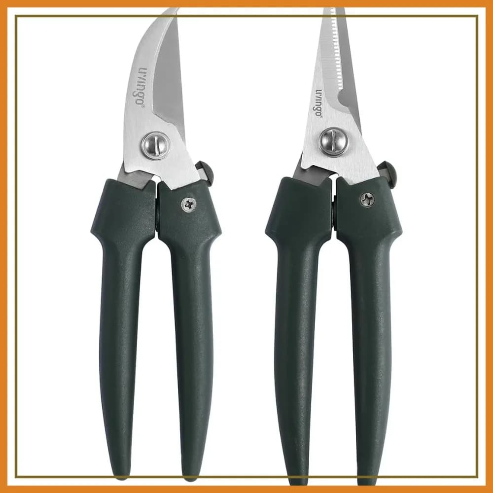 Set di cesoie da giardino da 7,5 pollici, lame dritte e curve in acciaio inossidabile con blocco a molla, cesoie manuali per potare piante, fiori, erbe e rami di piccole dimensioni