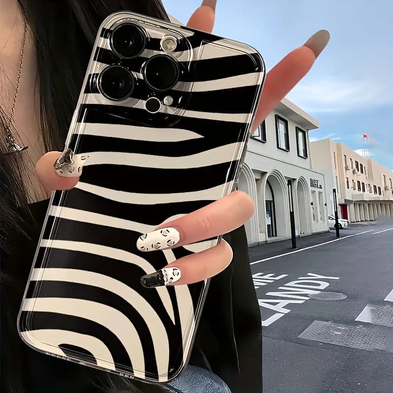 Cover per Telefono con Motivo Zebrato per iPhone 17 Air 16 15 14 11 Pro Max 16 15 Plus 13 12 Mini 8 7 Custodia Morbida Trasparente Accessori