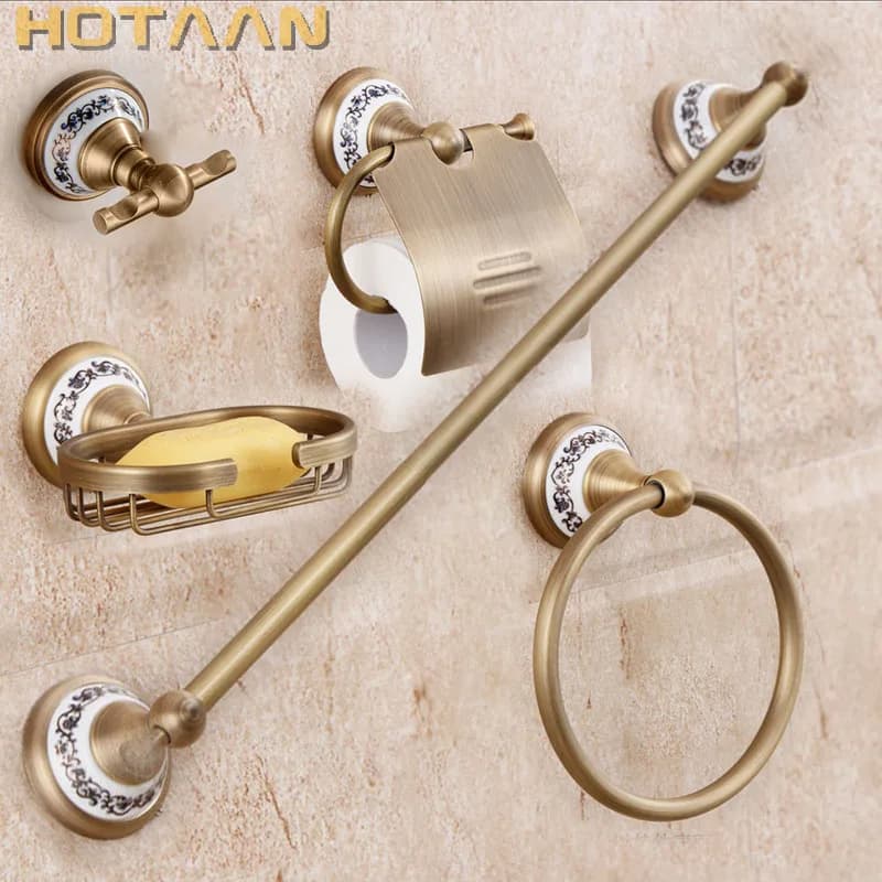 ., set di accessori da bagno in ottone massiccio, gancio per accappatoio, portarotolo, portasciugamani, cestino per sapone, set da bagno, YT-11500-5