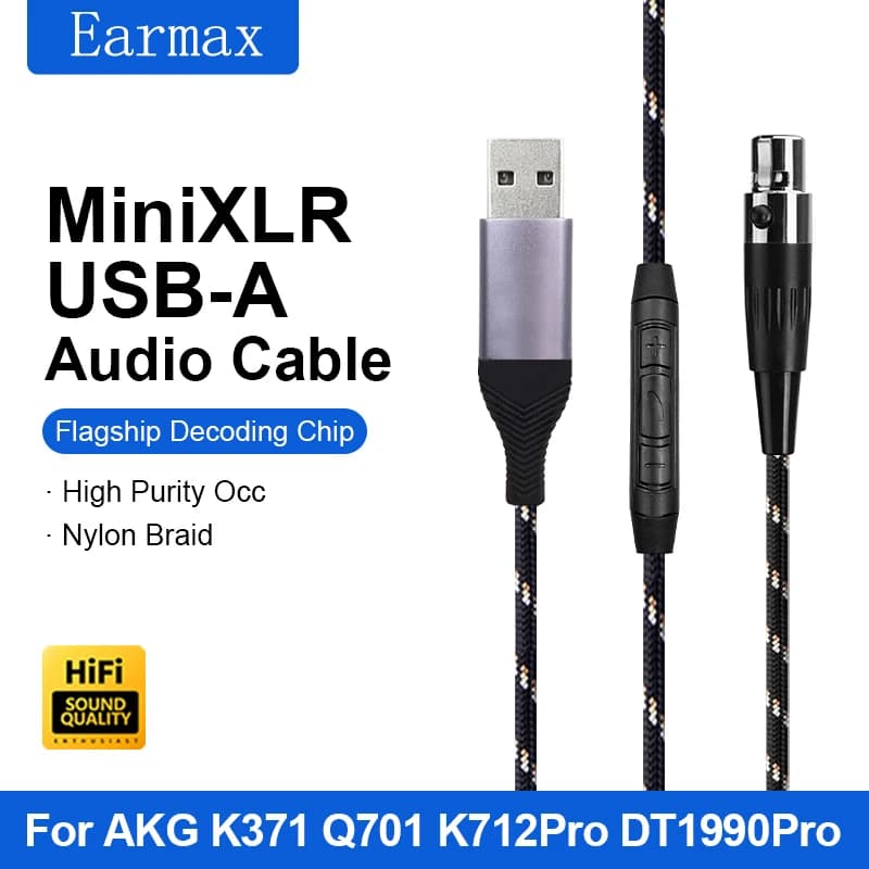 For AKG Q701 K240S K272 K371K701 DT1990Pro replaceable TYPE-C USB-A to Mini XLR headphone cable for Computer Desktop 3 Pin