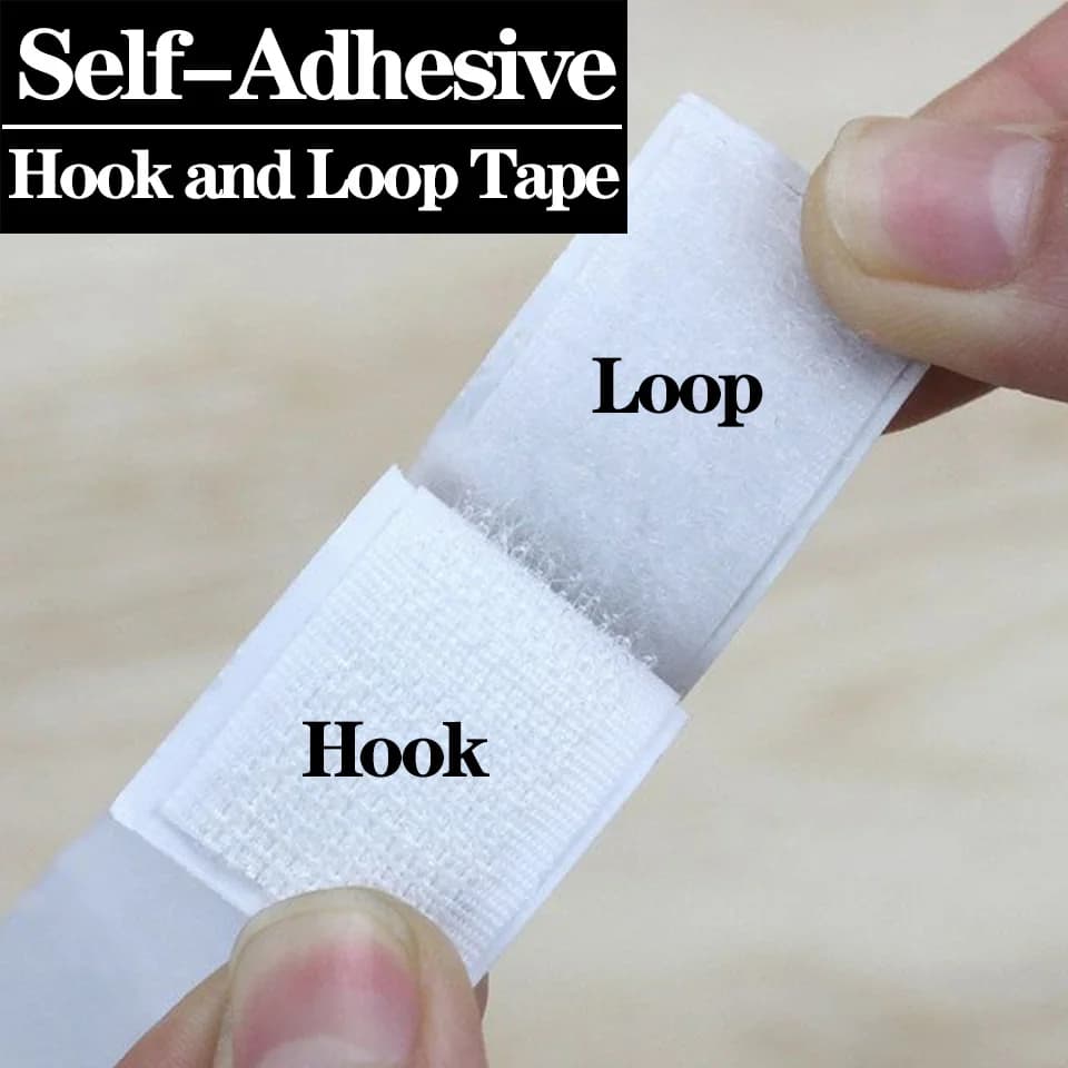 1/2/5M Strong Self Adhesive Fastener Hook and Loop Strips with Glue Double-Side Mounting Tapes for DIY Craft 20-50mm White