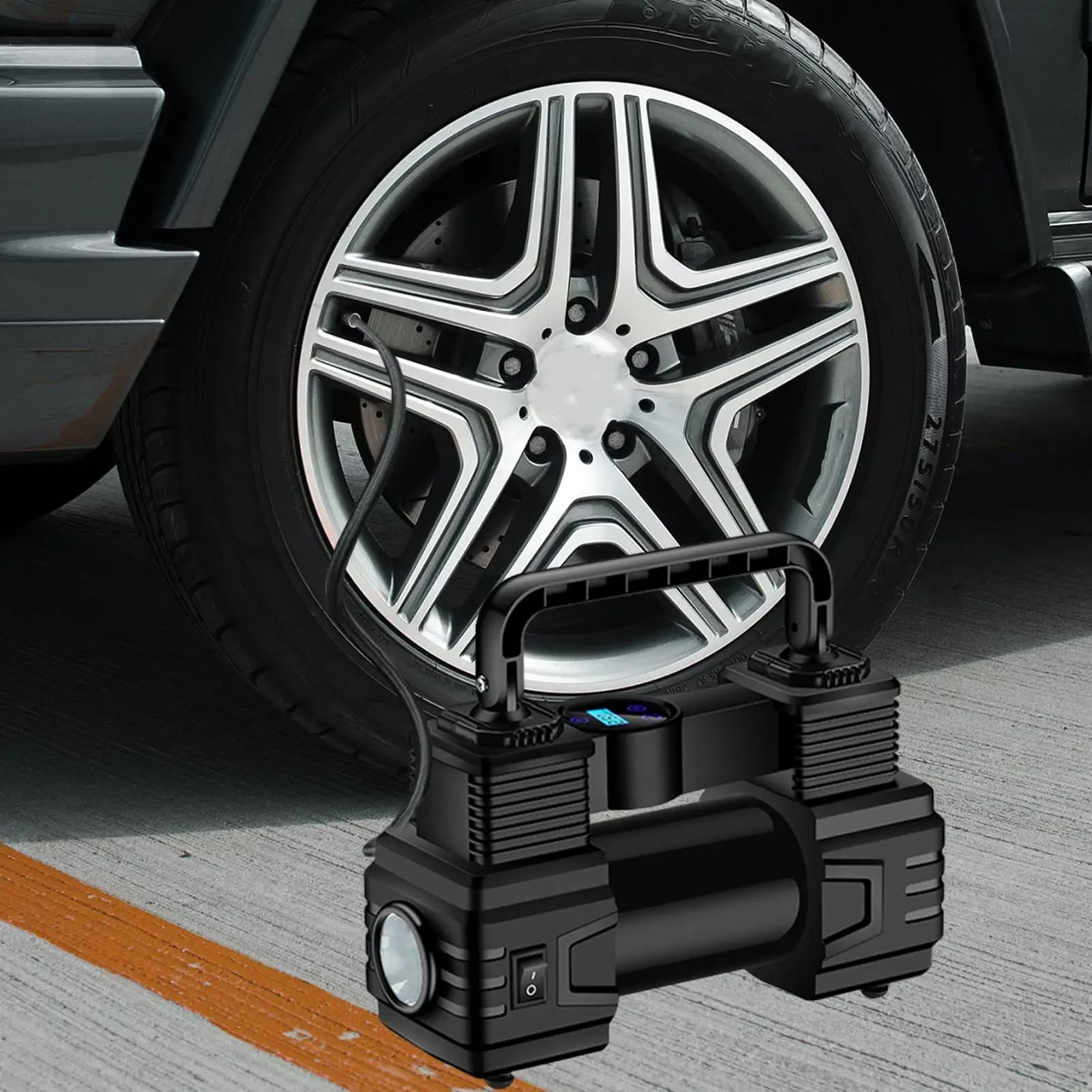 Pompa d'aria per pneumatici per auto Gonfiatore per pneumatici a LED per pompa d'aria digitale elettrica esterna per bici automobilistica RV Auto Truck Road Outdoor