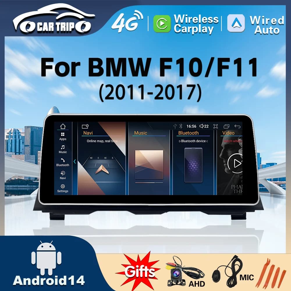 CarPlay Android 14 12.3 pollici 8Core Carplay per BMW serie 5 F10 F11 lettori Video per auto Central Multimedia schermo Android Navi