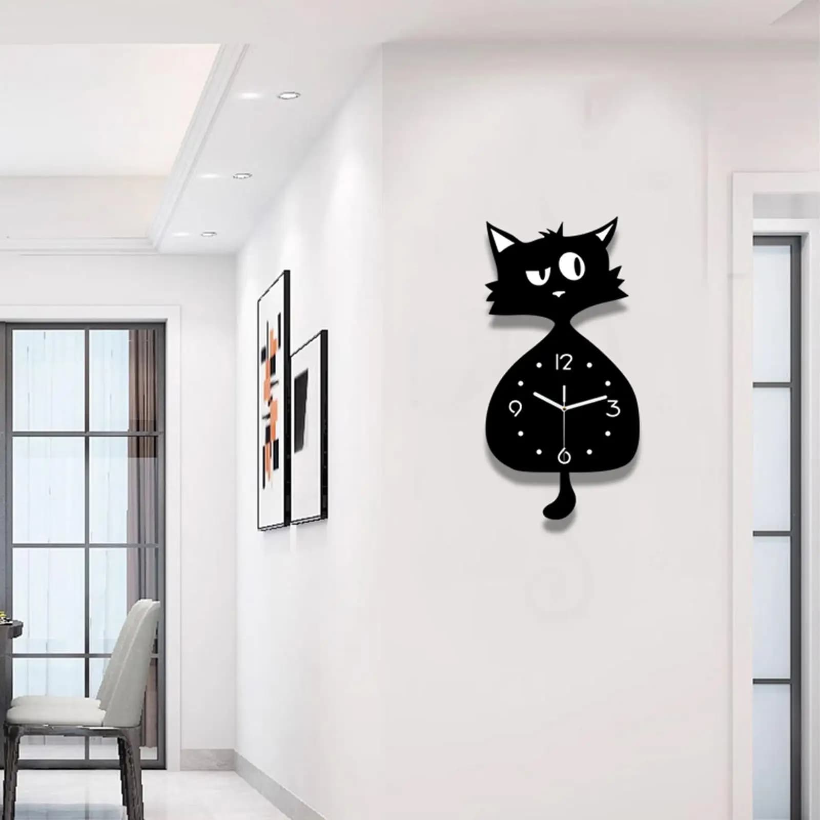 Orologio da Parete a Forma di Gatto, Moderno in Acrilico, Silenzioso con Pendolo, Decorativo per Camere dei Bambini, Cucina, Ufficio, Casa