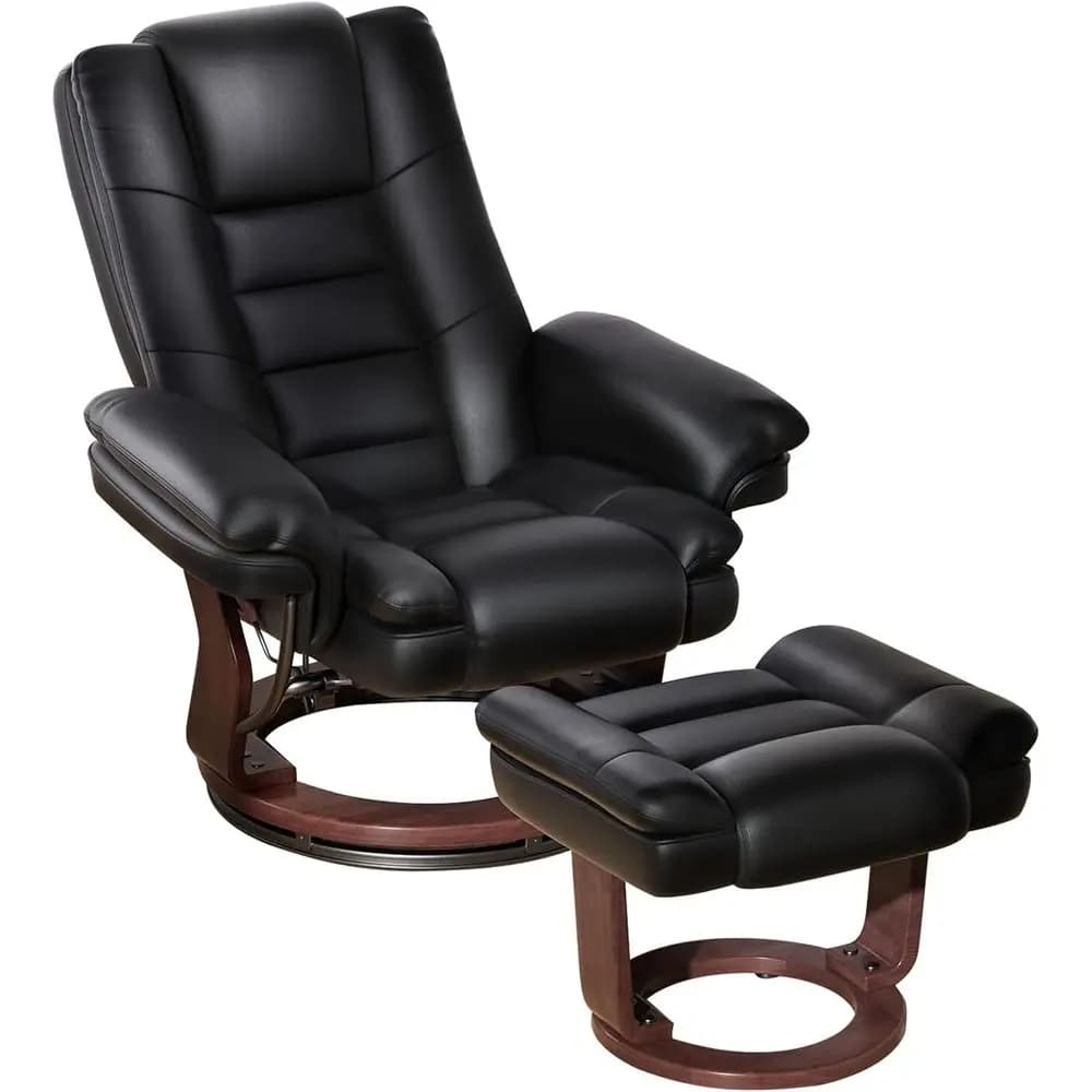 Black Adjustable PU Leather Swivel Recliner Chair with Ottoman, Thick Cushion for Living Room or Bedroom