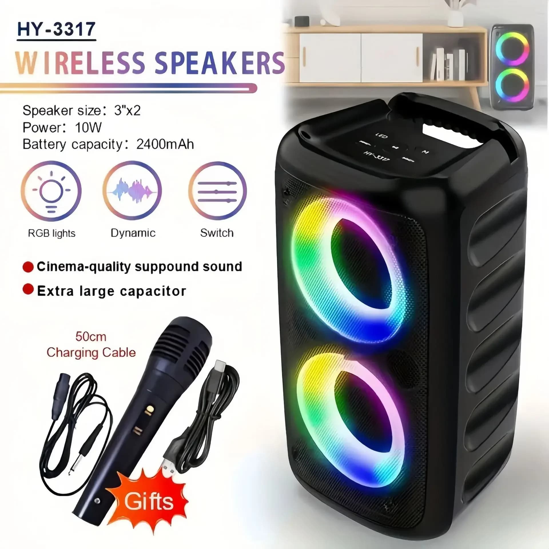 Karaoke senza fili Altoparlante Bluetooth Subwoofer portatile con microfono Radio FM Lampada a LED TWS Sound Box Macchina musicale Caixa De Som