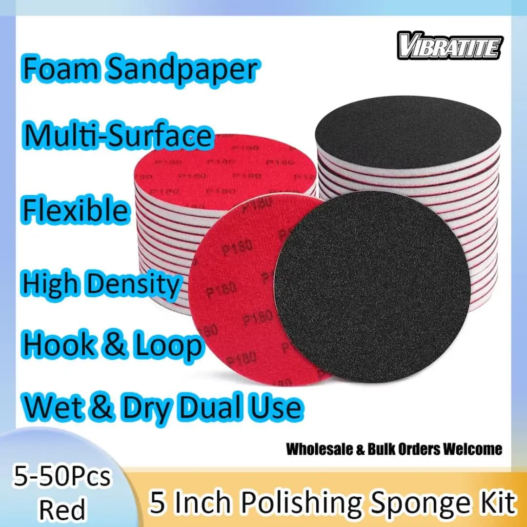 5-50Pcs 5 Inch Hook&Loop Sponge Sandpaper Kit Sponge Sanding Disc For Wood Metal Wall