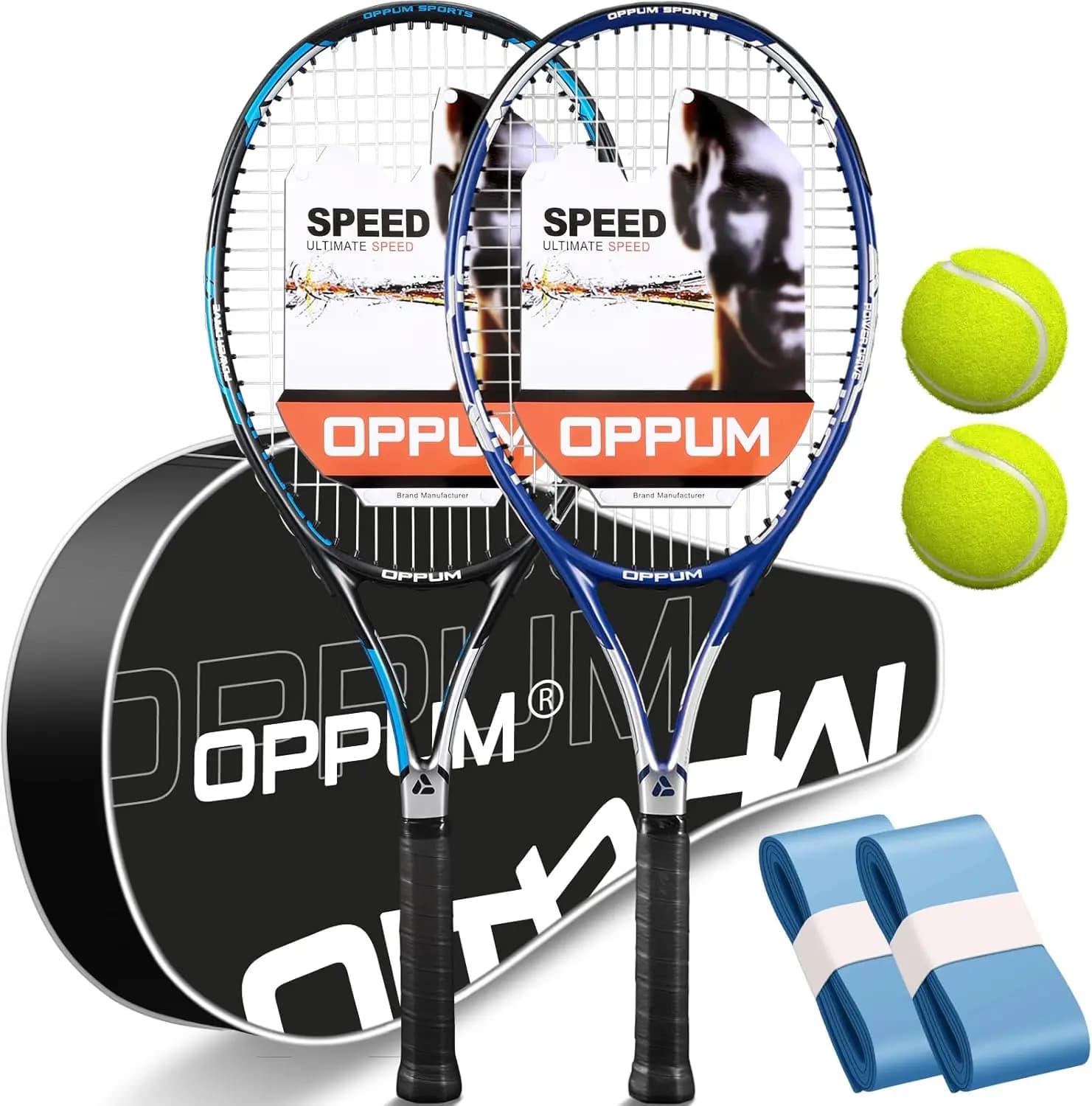 Set of 2 Tennis Raquettes for Beginners, Pre-Concorded Oversize Head with Vibration Control, Includes Bag and Balls