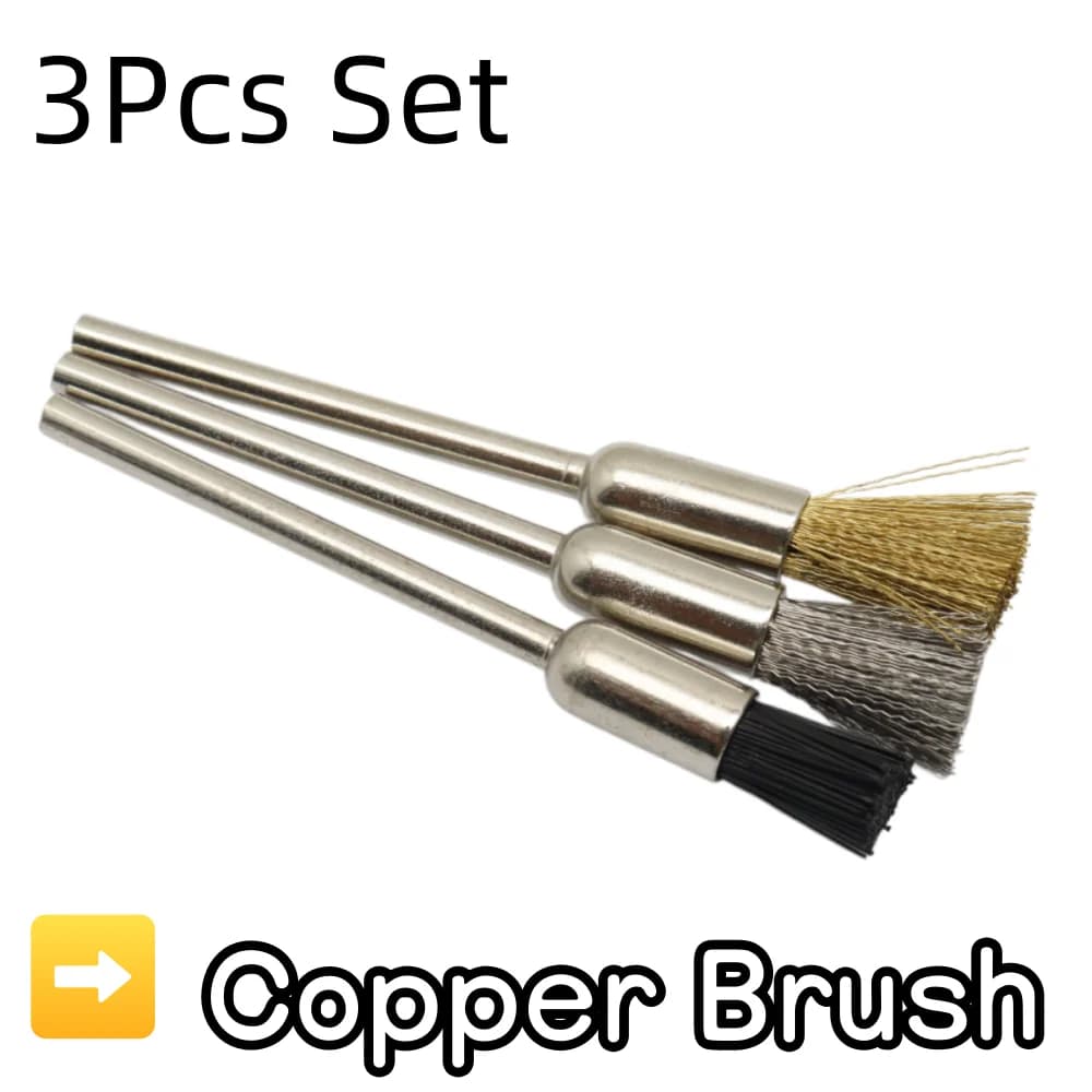 3Pcs Nail Drill Bit Cleaning Brush Copper Wire Brush Rotary Burr Brush Manicure E-File Dust Remover Tool