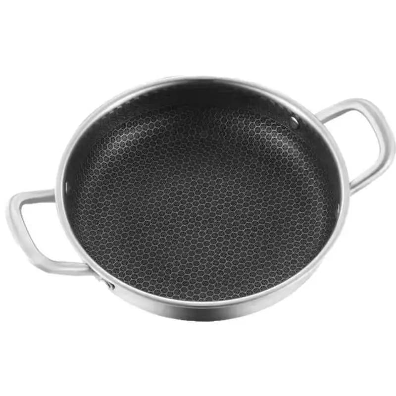 1Pcs Stainless Steel Frying Pan Honeycomb Nonstick Wok With Double Ears