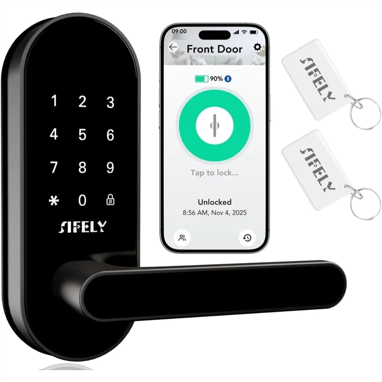 Serratura Intelligente Senza Chiave con Maniglia e Pomello, Serratura Digitale per Porte Interne di Camera da Letto e Ufficio, Controllo tramite App
